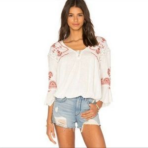 Free People Chiquita Ivory Embroidered Combo Peasant Top